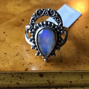 Natural Rainbow Moonstone Sterling Silver Ring Size 7